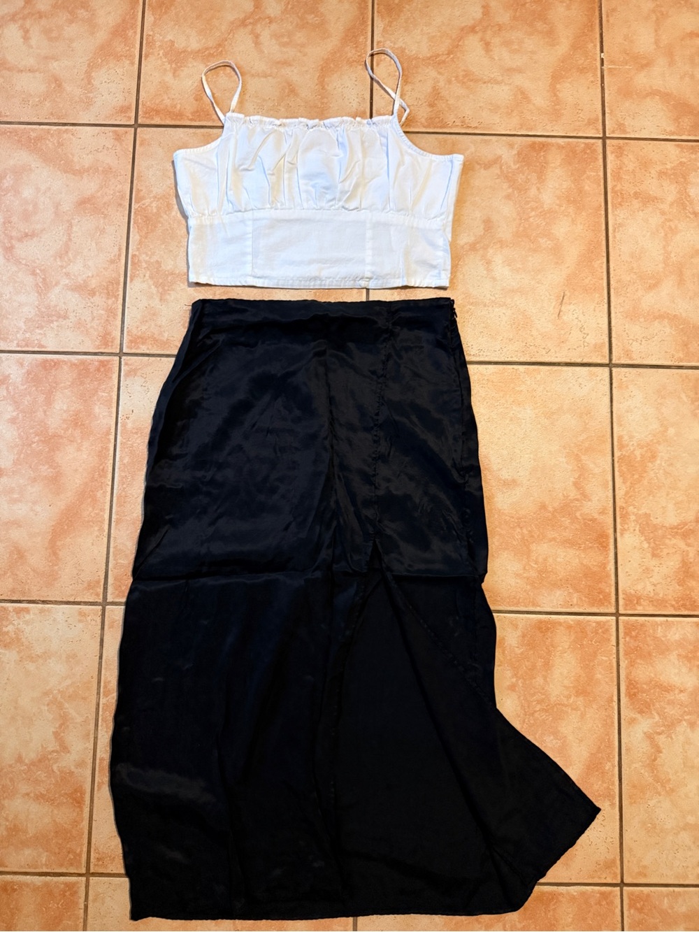 H&M Black Satin Maxi Skirt set